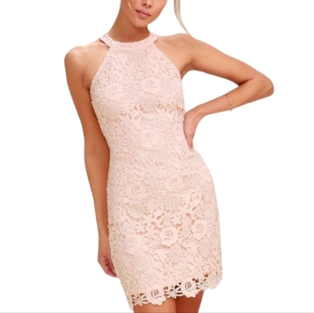 LULUS Love Poem Blush Pink Lace Mini Dress NWT pink blush